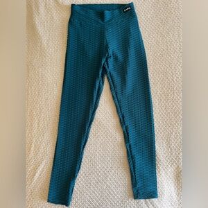 Boom Booty Lifting Honeycomb Anti-Cellulite Full Length Teal Leggings Size M
